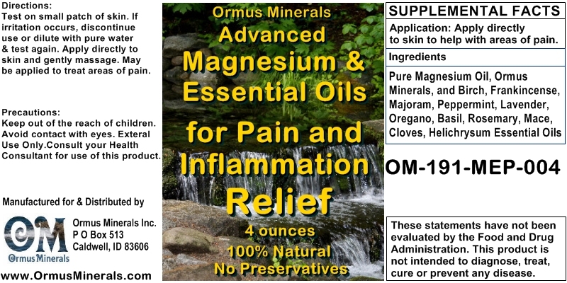 Ormus Minerals Advanced Magnesium & Essential Oils for Pain and Inflammation Relief