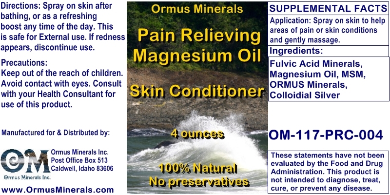 Ormus Minerals - Pain Relieving Magnesium Oil Skin Conditioner Ormus Minerals - Pain Relieving Magnesium Oil Skin Conditioner